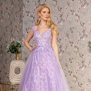 NEW LONG FORMAL A-LINE SLEEVELESS DRESS EMBROIDERED WITH FLORAL PATTERN GL3398